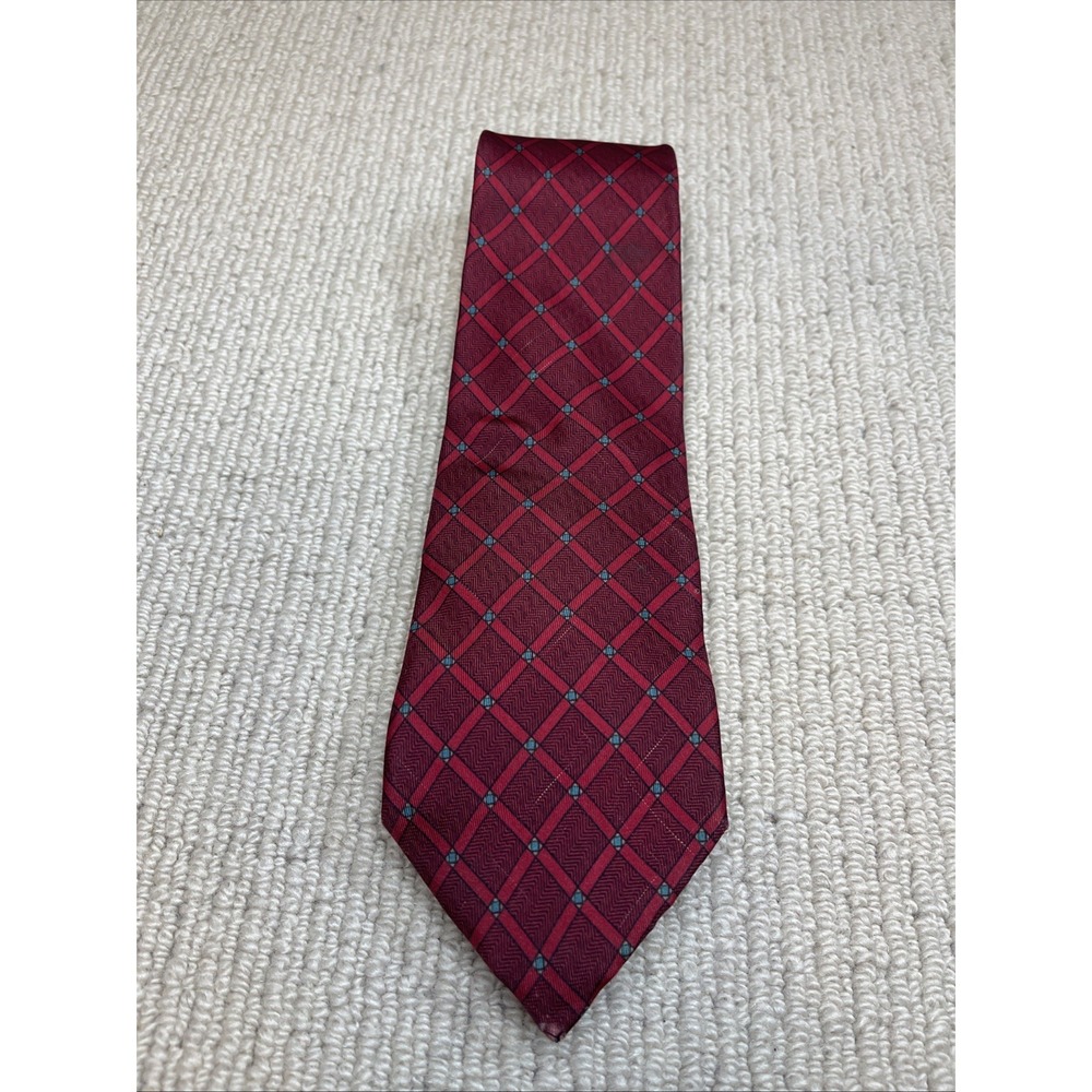 Yves Saint Laurent YSL Cravates Geometric Red Silk Tie Made in Japan